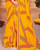 Vishal Prints Dark Yellow Printed Georgette Saree With Fancy Border