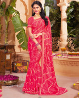 Vishal Prints Red Pink Printed Chiffon Saree With Fancy Border