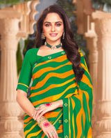 Vishal Prints Dark Green Printed Georgette Saree With Fancy Border