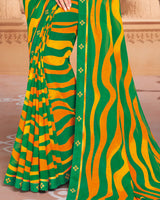 Vishal Prints Dark Green Printed Georgette Saree With Fancy Border