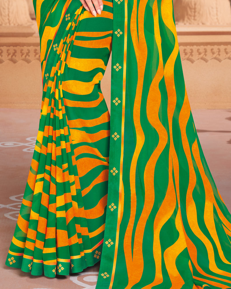 Vishal Prints Dark Green Printed Georgette Saree With Fancy Border