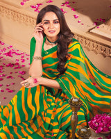 Vishal Prints Dark Green Printed Georgette Saree With Fancy Border