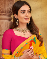 Vishal Prints Dark Yellow Printed Georgette Saree With Foil Print And Fancy Border