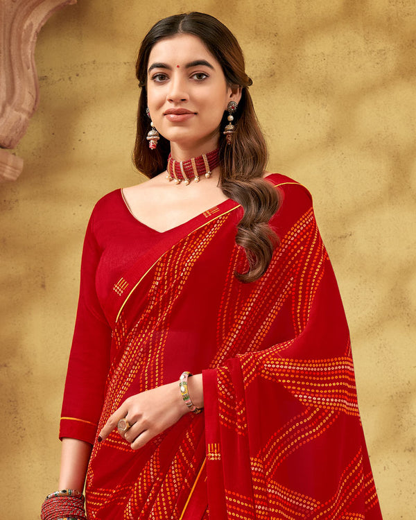 Vishal Prints Dark Red Printed Georgette Saree With Fancy Border