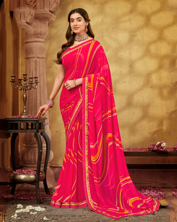 Vishal Prints Red Pink Printed Georgette Saree With Fancy Border