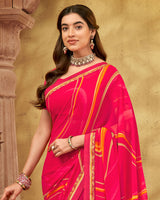 Vishal Prints Red Pink Printed Georgette Saree With Fancy Border