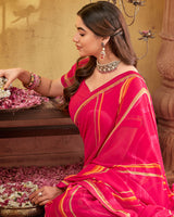 Vishal Prints Red Pink Printed Georgette Saree With Fancy Border