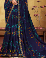 Vishal Prints Navy Blue Printed Georgette Saree With Fancy Border