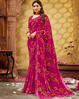 Vishal Prints Dark Fuchsia Printed Georgette Saree With Fancy Border