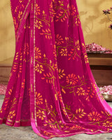 Vishal Prints Dark Fuchsia Printed Georgette Saree With Fancy Border