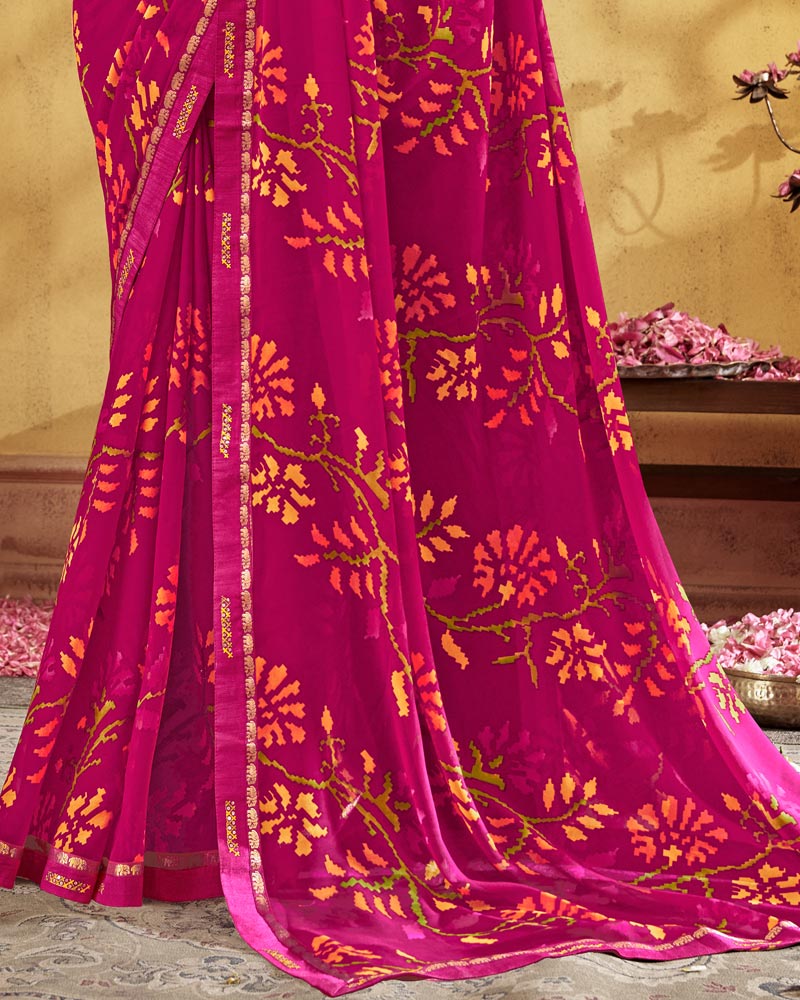 Vishal Prints Dark Fuchsia Printed Georgette Saree With Fancy Border