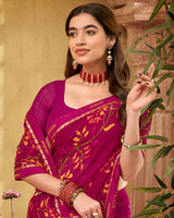 Vishal Prints Dark Fuchsia Printed Georgette Saree With Fancy Border