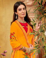 Vishal Prints Saffron Color Printed Georgette Saree With Fancy Border