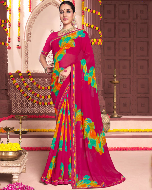 Vishal Prints Shiraz Pink Printed Georgette Saree With Fancy Border