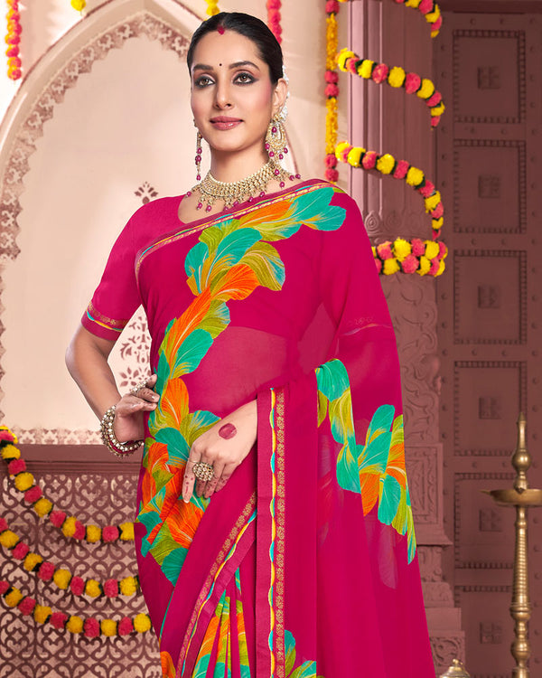 Vishal Prints Shiraz Pink Printed Georgette Saree With Fancy Border