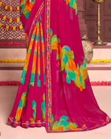 Vishal Prints Shiraz Pink Printed Georgette Saree With Fancy Border