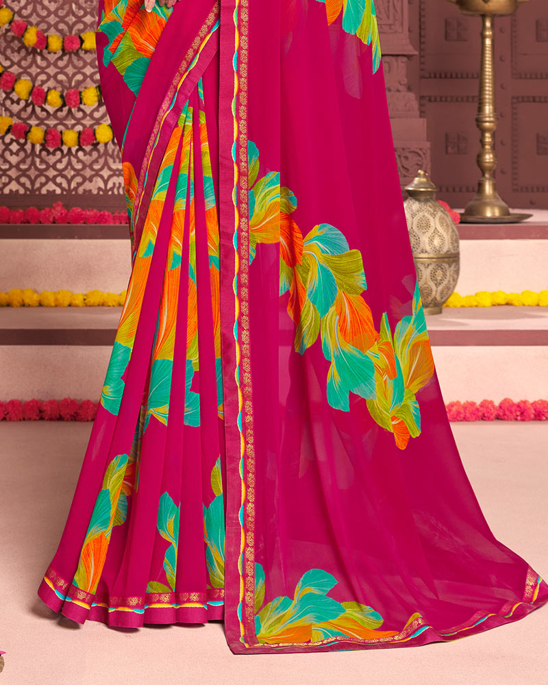 Vishal Prints Shiraz Pink Printed Georgette Saree With Fancy Border