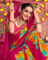 Vishal Prints Shiraz Pink Printed Georgette Saree With Fancy Border