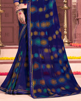 Vishal Prints Navy Blue Printed Georgette Saree With Fancy Border