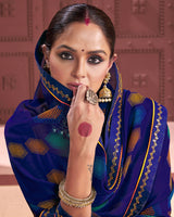 Vishal Prints Navy Blue Printed Georgette Saree With Fancy Border