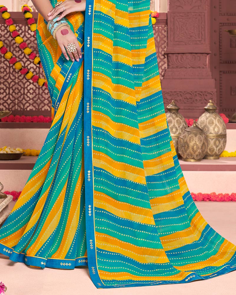 Vishal Prints Eastern Blue Printed Georgette Saree With Fancy Border
