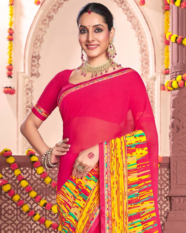 Vishal Prints Pinkish Red Printed Georgette Saree With Fancy Border