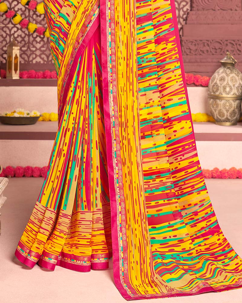 Vishal Prints Pinkish Red Printed Georgette Saree With Fancy Border