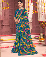 Vishal Prints Peacock Blue Printed Georgette Saree With Fancy Border