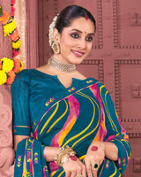 Vishal Prints Peacock Blue Printed Georgette Saree With Fancy Border