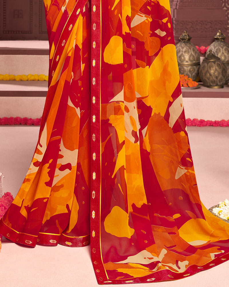 Vishal Prints Dark Red Printed Georgette Saree With Fancy Border