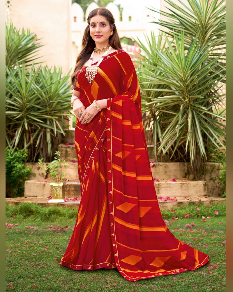 Vishal Prints Milano Red Printed Georgette Saree With Fancy Border