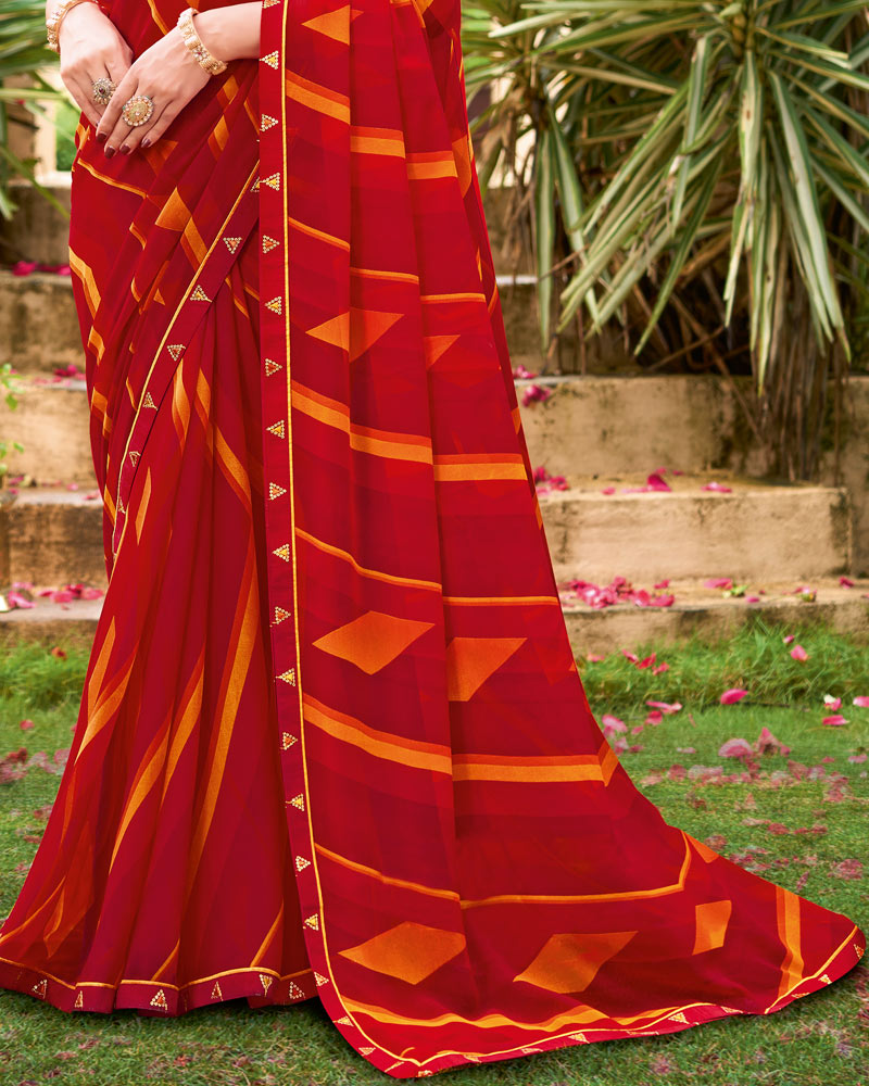 Vishal Prints Milano Red Printed Georgette Saree With Fancy Border