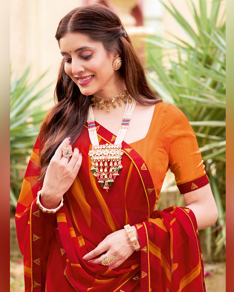 Vishal Prints Milano Red Printed Georgette Saree With Fancy Border