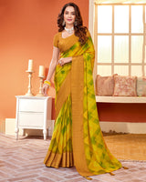 Vishal Prints Olive Yellow Digital Print Brasso Saree With Tassel
