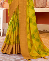 Vishal Prints Olive Yellow Digital Print Brasso Saree With Tassel