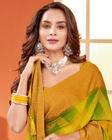 Vishal Prints Olive Yellow Digital Print Brasso Saree With Tassel