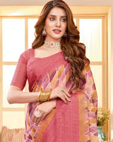 Vishal Prints Cherry Pink Digital Print Brasso Saree With Tassel