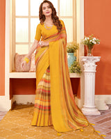 Vishal Prints Dark Yellow Digital Print Brasso Saree With Tassel