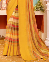 Vishal Prints Dark Yellow Digital Print Brasso Saree With Tassel