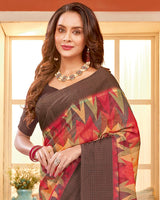 Vishal Prints Millbrook Brown Digital Print Brasso Saree With Tassel