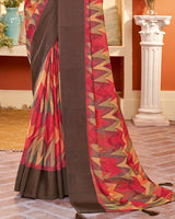 Vishal Prints Millbrook Brown Digital Print Brasso Saree With Tassel