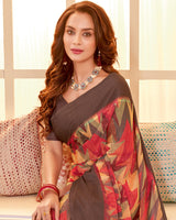 Vishal Prints Millbrook Brown Digital Print Brasso Saree With Tassel