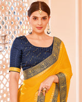 Vishal Prints Golden Yellow Chiffon Saree With Zari Border