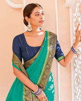 Vishal Prints Aqua Green Chiffon Saree With Zari Border