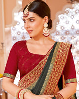 Vishal Prints Dark Grey Chiffon Saree With Zari Border