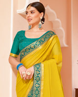 Vishal Prints Lime Green Chiffon Saree With Zari Border