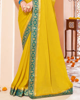 Vishal Prints Lime Green Chiffon Saree With Zari Border