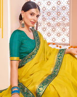 Vishal Prints Lime Green Chiffon Saree With Zari Border