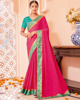 Vishal Prints Dark Pink Chiffon Saree With Zari Border