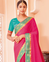 Vishal Prints Dark Pink Chiffon Saree With Zari Border
